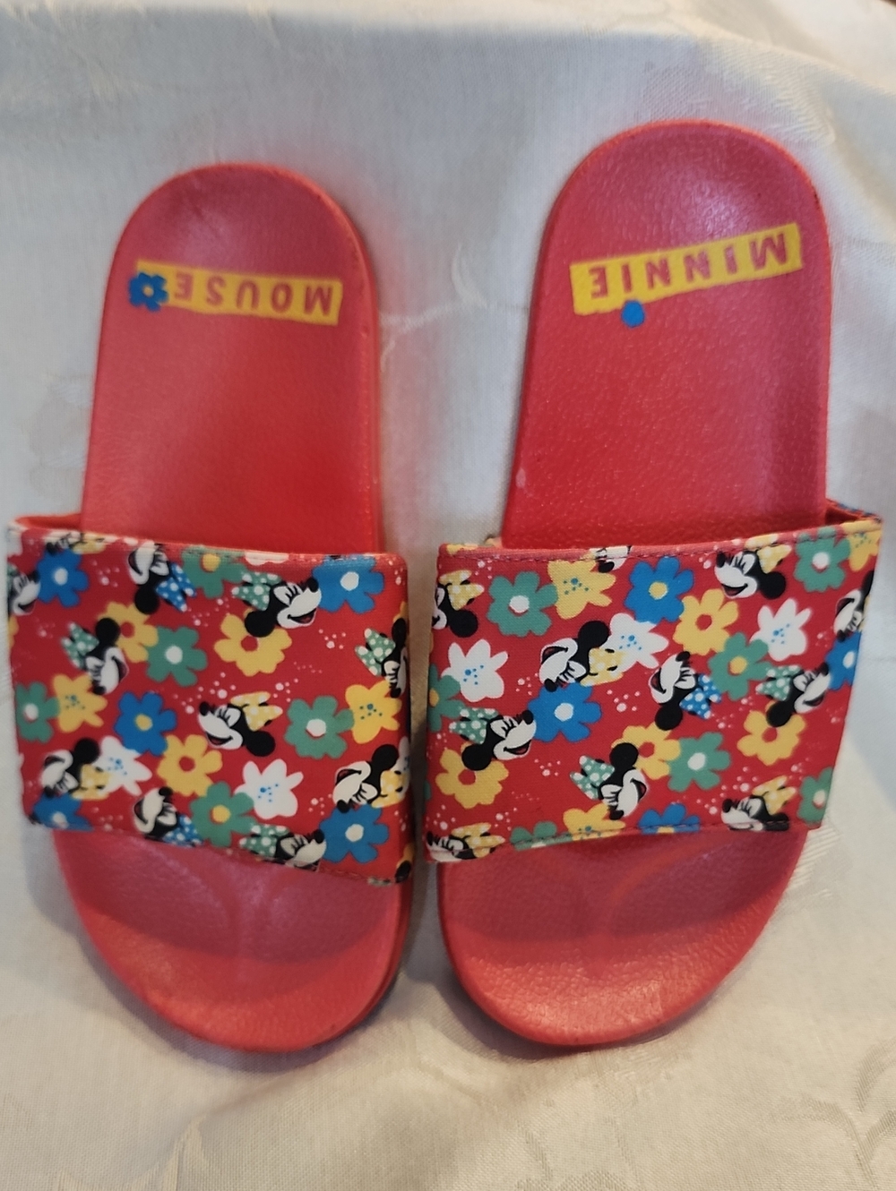 Disney Minnie Mouse Red Floral Slide Sandals for Kids Size 13/1 [V1]